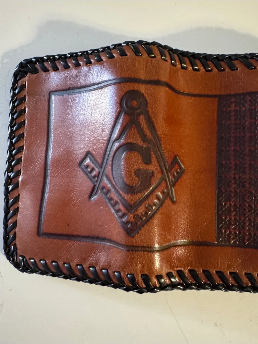 Vintage Handtooled Genuine Leather Wallet Shriners Freemasons Billfold Wallet